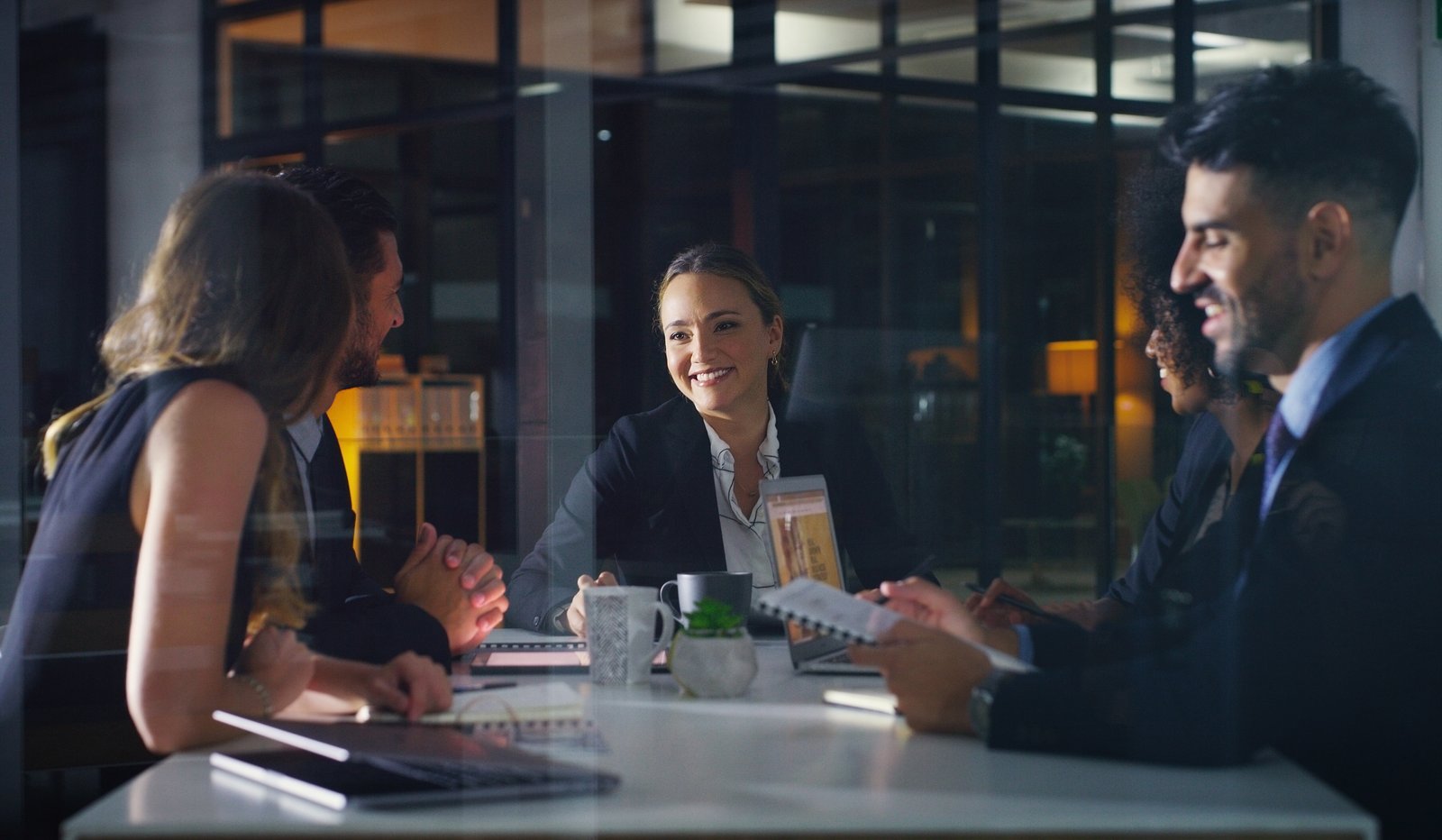 Smiling business team having a meeting